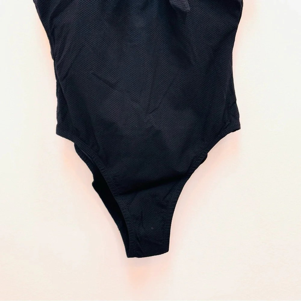 J. Crew Textured Pique Lace Up One Piece Tank Swimsuit Beach Black Size 4 NWOT